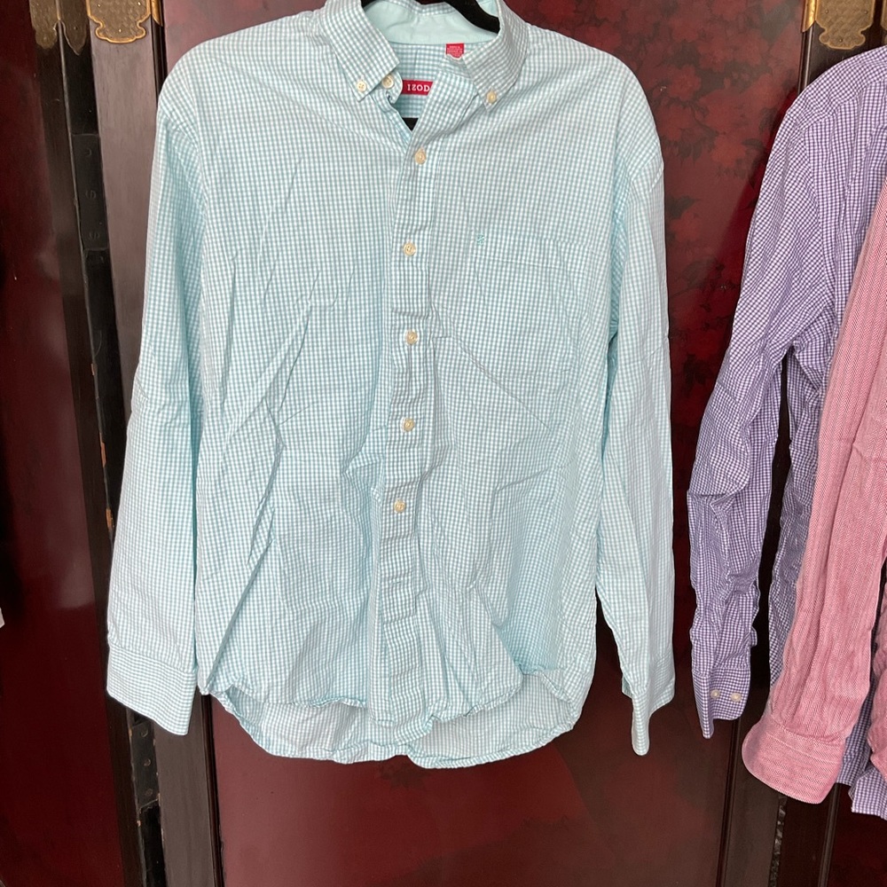 Blue Checker Izod Shirt M